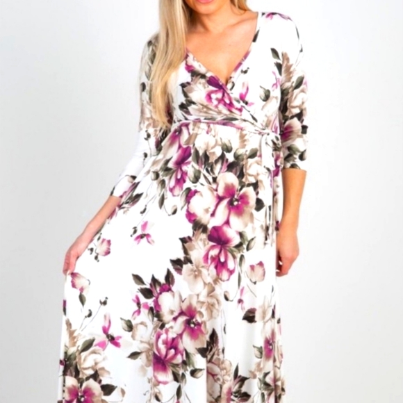 Pinkblush White Floral Wrap Maternity Maxi Dress - Picture 1 of 8